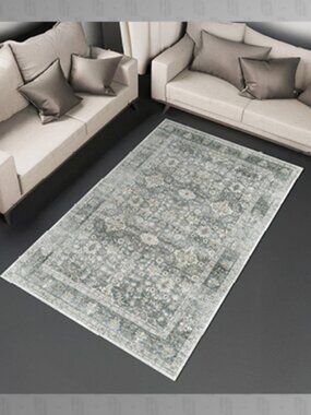 New Grey and Cream Washable Area Rug by Vista Crest